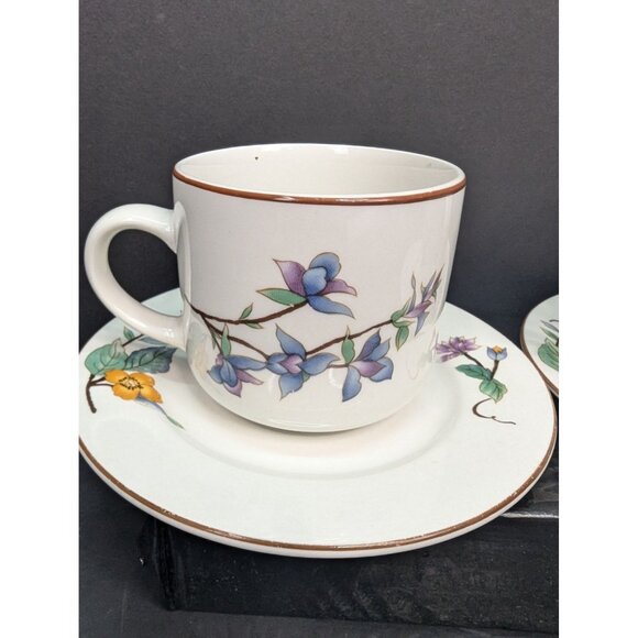Woodhill by Citation Floral Design Flat Coffee Cup and Saucer Set of 2 - Picture 6 of 11